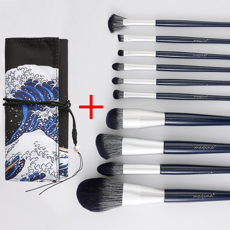Makeup Brush Suit 10 Piece Set with Bag 14.5cm Length Blue Artificial Fiber - makeup brush suit artificial fiber length