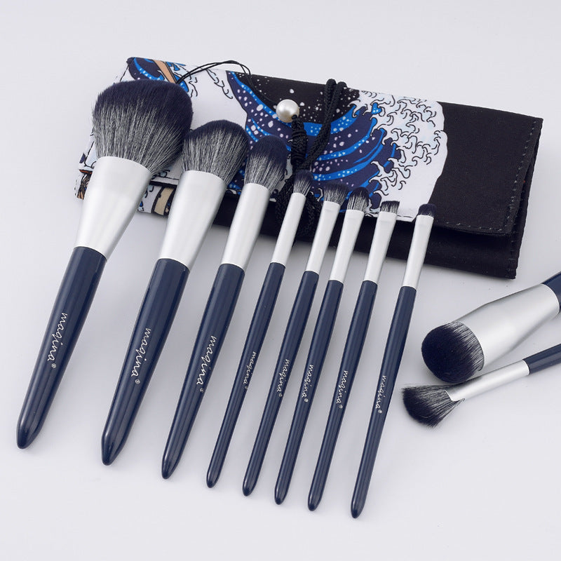 Makeup Brush Suit 10 Piece Set with Bag 14.5cm Length Blue Artificial Fiber - makeup brush suit artificial fiber length