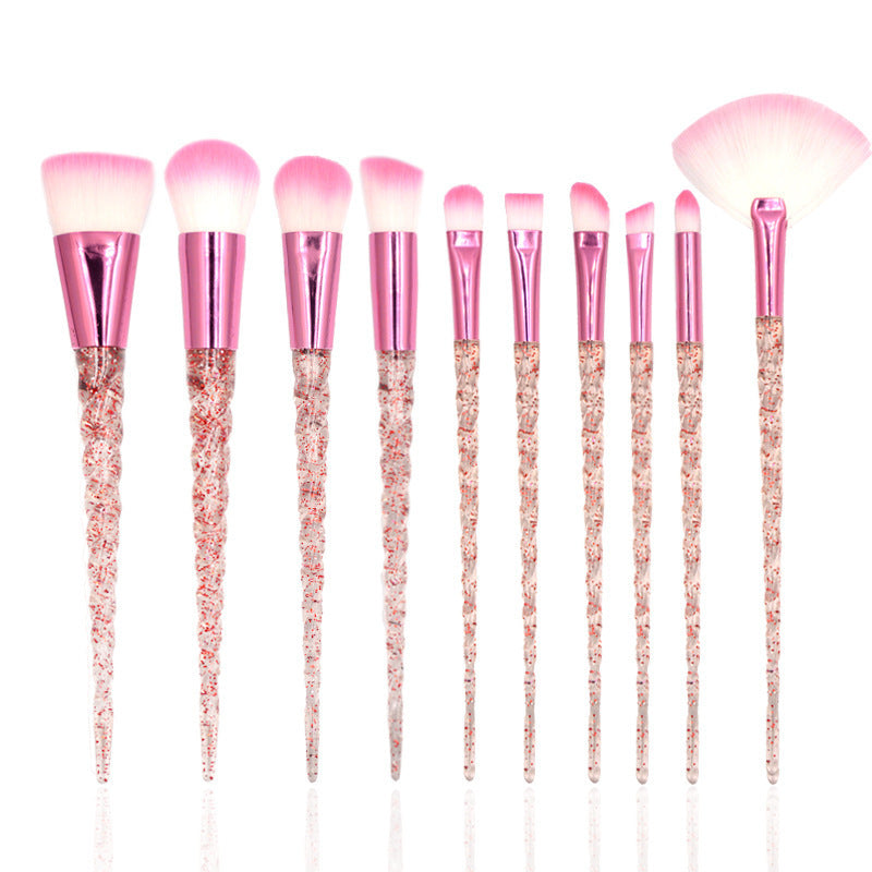Makeup Brush with Transparent Glitter Spiral Pattern and Colored Handle - Colorful makeup brush transparent glitter