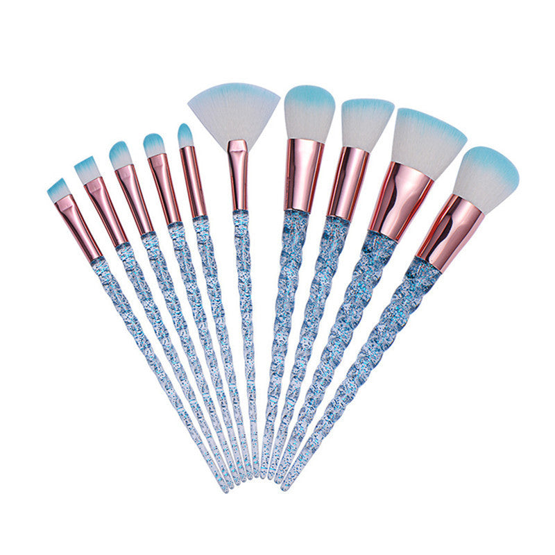 Makeup Brush with Transparent Glitter Spiral Pattern and Colored Handle - Colorful makeup brush transparent glitter