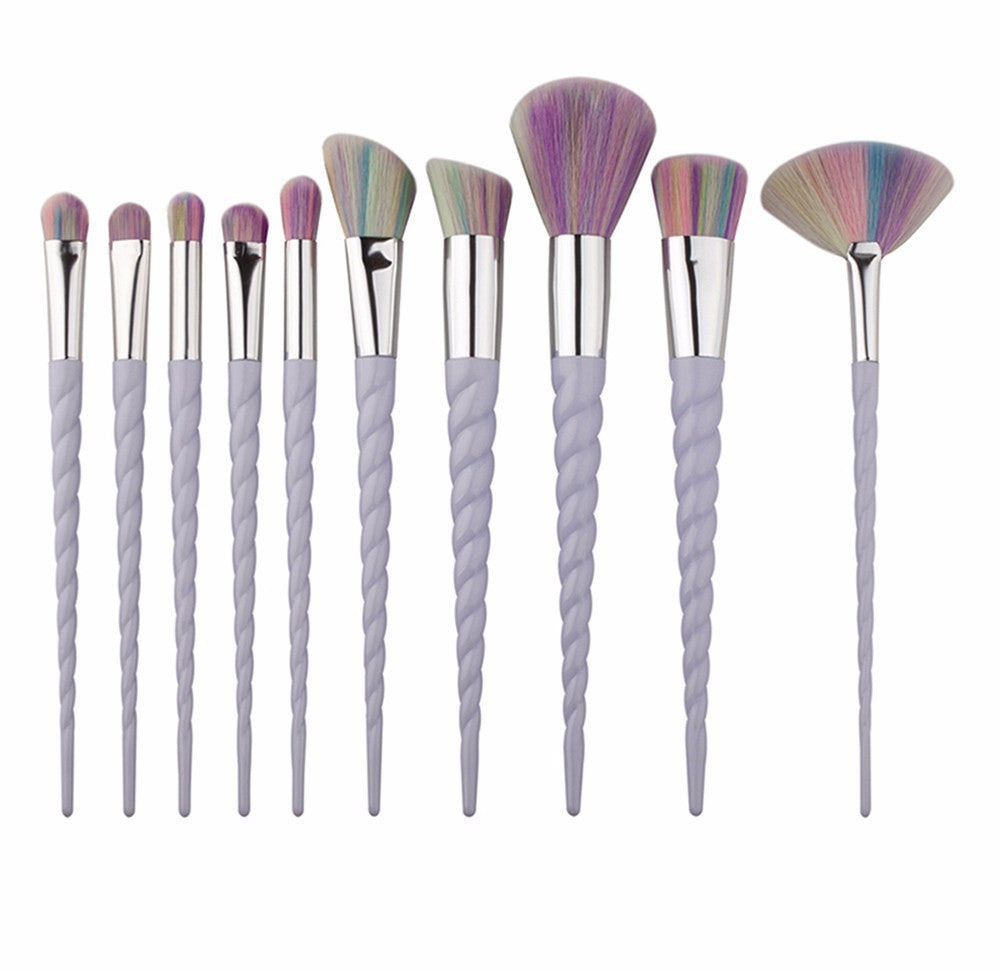 Makeup Brush with Transparent Glitter Spiral Pattern and Colored Handle - Colorful makeup brush transparent glitter