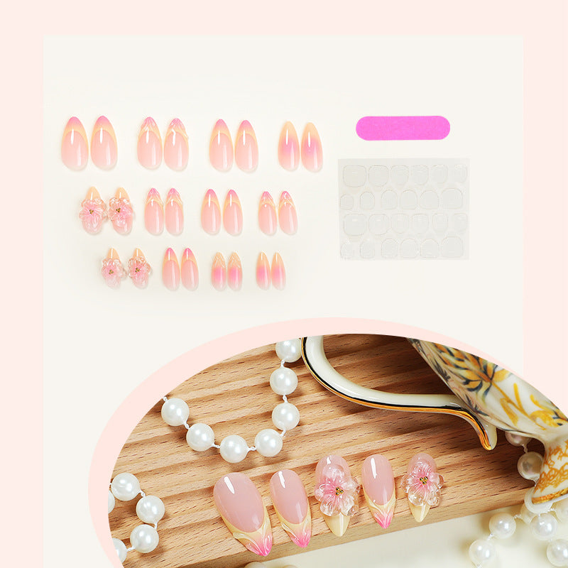 Marble Nail Stickers with Jelly Glue for Almond Tips and Handmade Pinch Flower Accessories - handmade pinch flower
