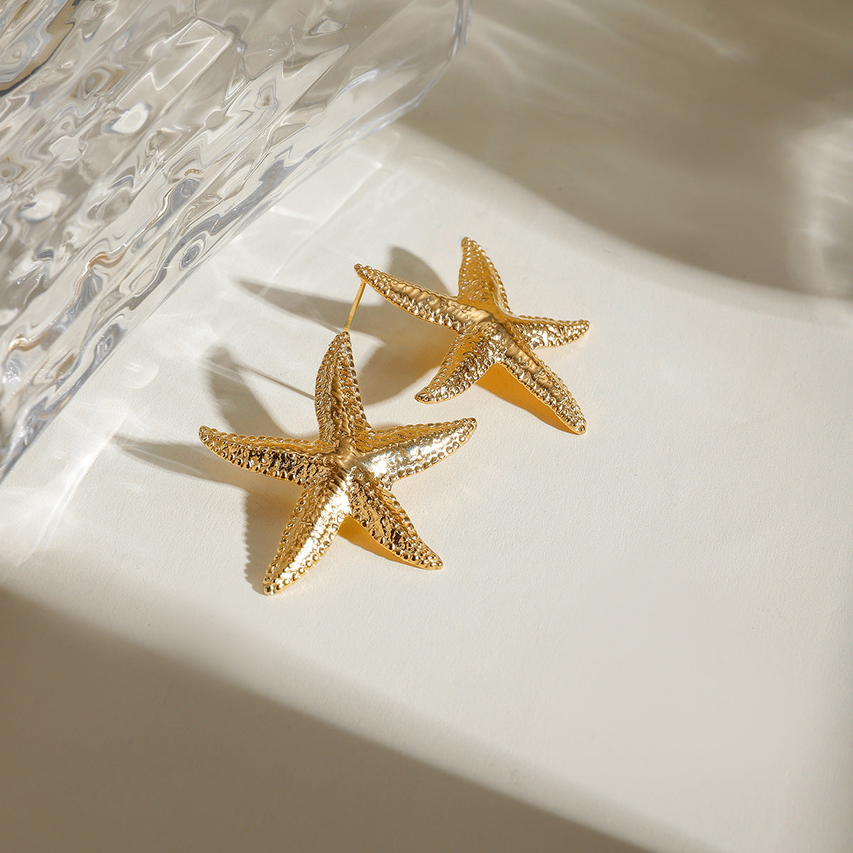 Marine Shell 18K Gold Stainless Steel Starfish Earrings - Starfish Earrings that Shine Like 18K Gold Magic