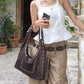 Maroon Retro Rivet Shoulder Bag with Underarm Design for Daily - Teleplus retro rivet shoulder underarm bag