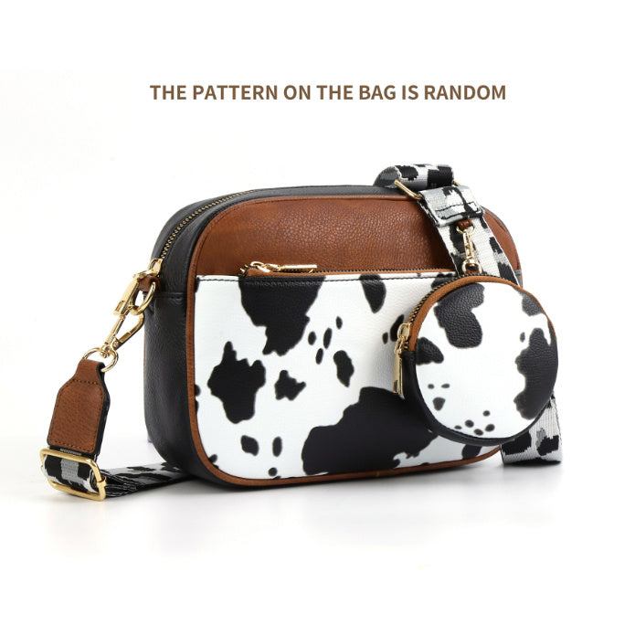 Matching Multifunctional Zipper Crossbody Bag with Cow Color Variations - cow color matching multifunctional zipper