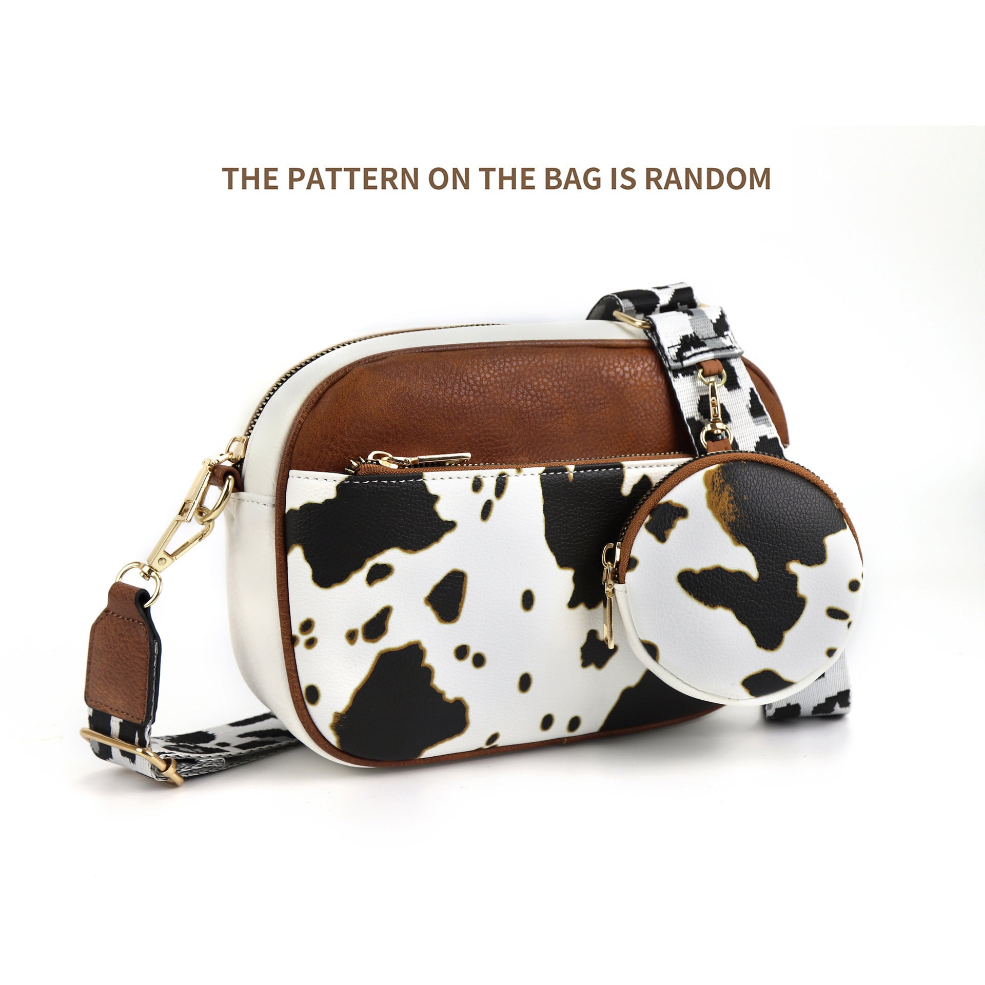 Matching Multifunctional Zipper Crossbody Bag with Cow Color Variations - cow color matching multifunctional zipper