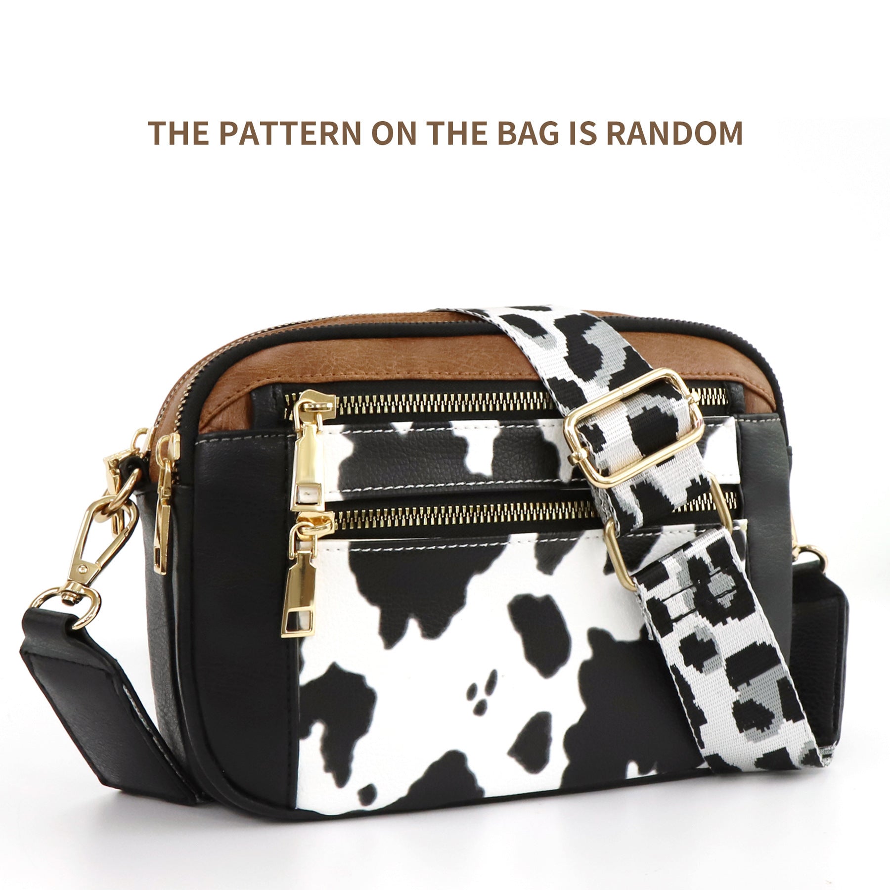 Matching Multifunctional Zipper Crossbody Bag with Cow Color Variations - cow color matching multifunctional zipper