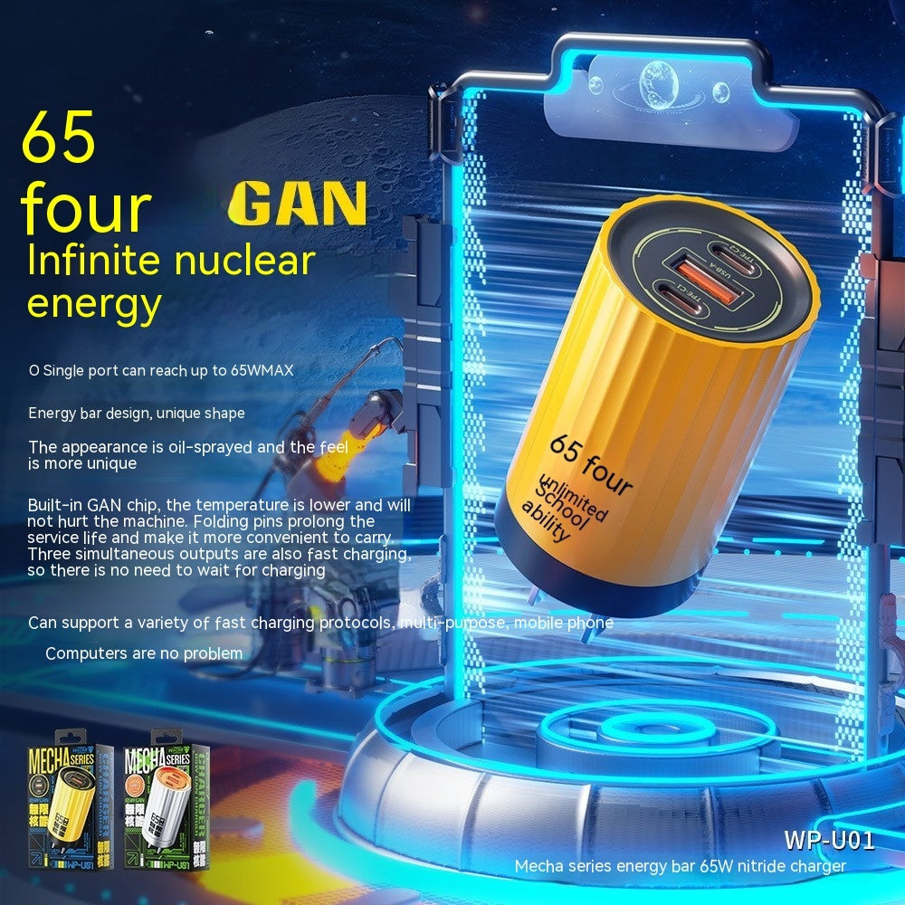 Mecha Series 65W Gallium Nitride Charger with USB-C and PC Pin Ports - Charge Like a Boss Power 65w gallium nitride
