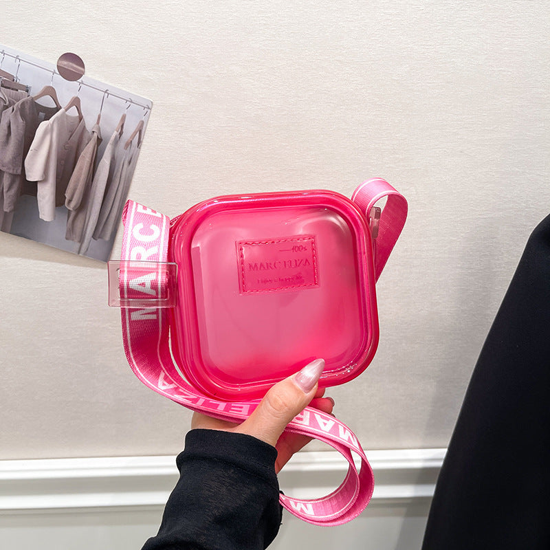 Medium Plastic Suitcase Shoulder Bag with Zipper Pocket and Polyester Lining