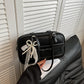 Medium PU Flap Shoulder Bag with Silk Scarf and Pearl Bow for Women