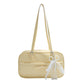 Medium PU Flap Shoulder Bag with Silk Scarf and Pearl Bow for Women