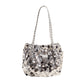 Medium Silver and Black Polyester Shoulder Bag with Open Pocket Double Strap - Teleplus