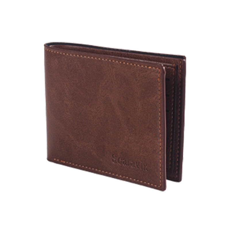 Mens Bifold PU Leather Wallet Slim RFID Blocking Rustic Brown Black Card Holder
