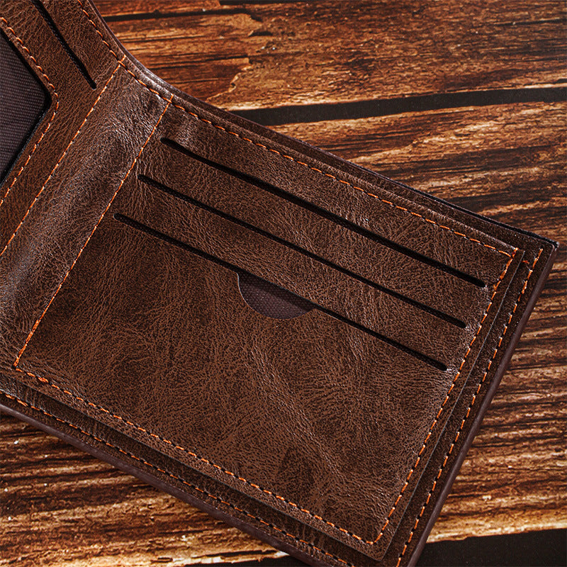 Mens Bifold PU Leather Wallet Slim RFID Blocking Rustic Brown Black Card Holder