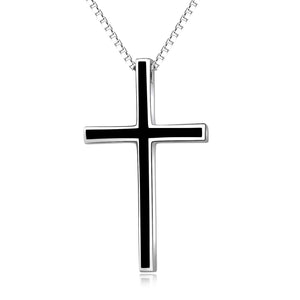 Men’s Black Cross Pendant Jewelry 925 Sterling Silver Classic Cross Necklace - Men’s Sterling Silver Cross Necklace