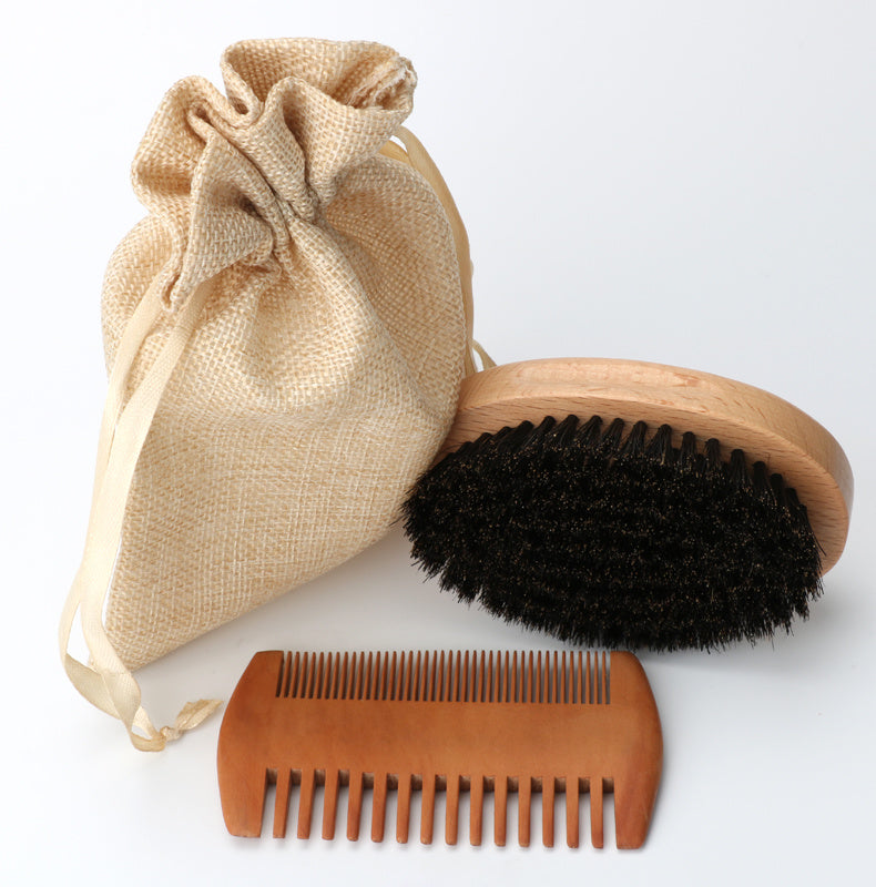 Beard Brush with Pig Bristles and Cloth Bag Combination for Men - Combo Stylish Mane Maintenance beard brush cloth bag