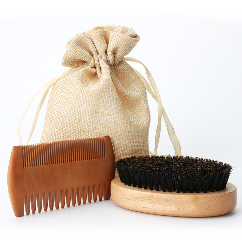 Beard Brush with Pig Bristles and Cloth Bag Combination for Men - Combo Stylish Mane Maintenance beard brush cloth bag