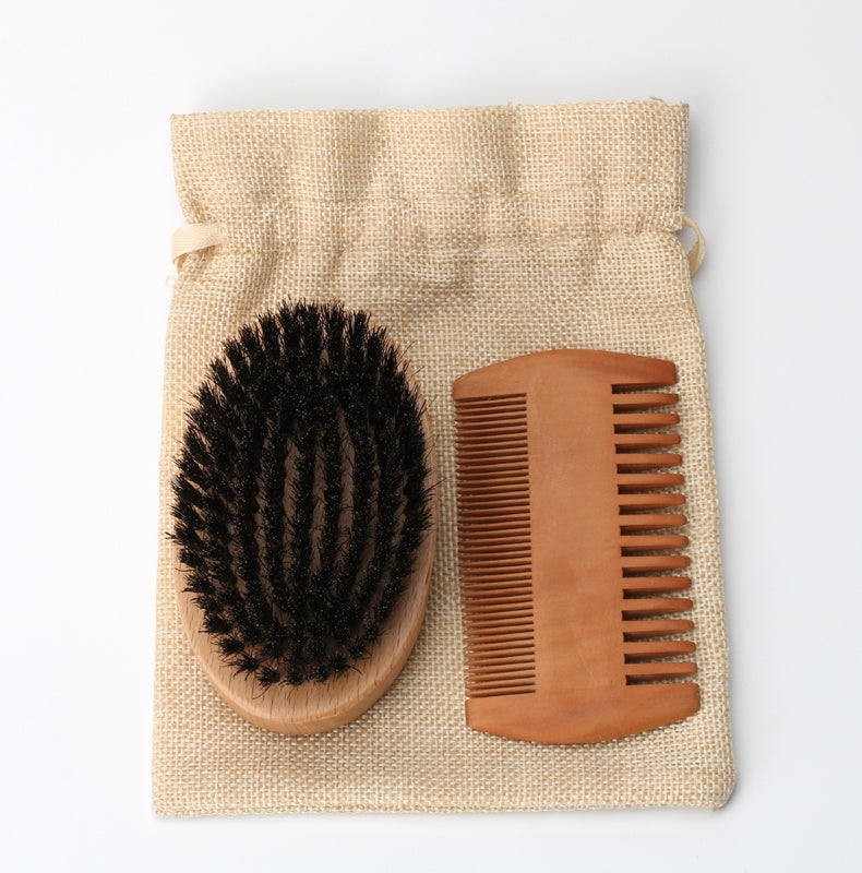 Beard Brush with Pig Bristles and Cloth Bag Combination for Men - Combo Stylish Mane Maintenance beard brush cloth bag