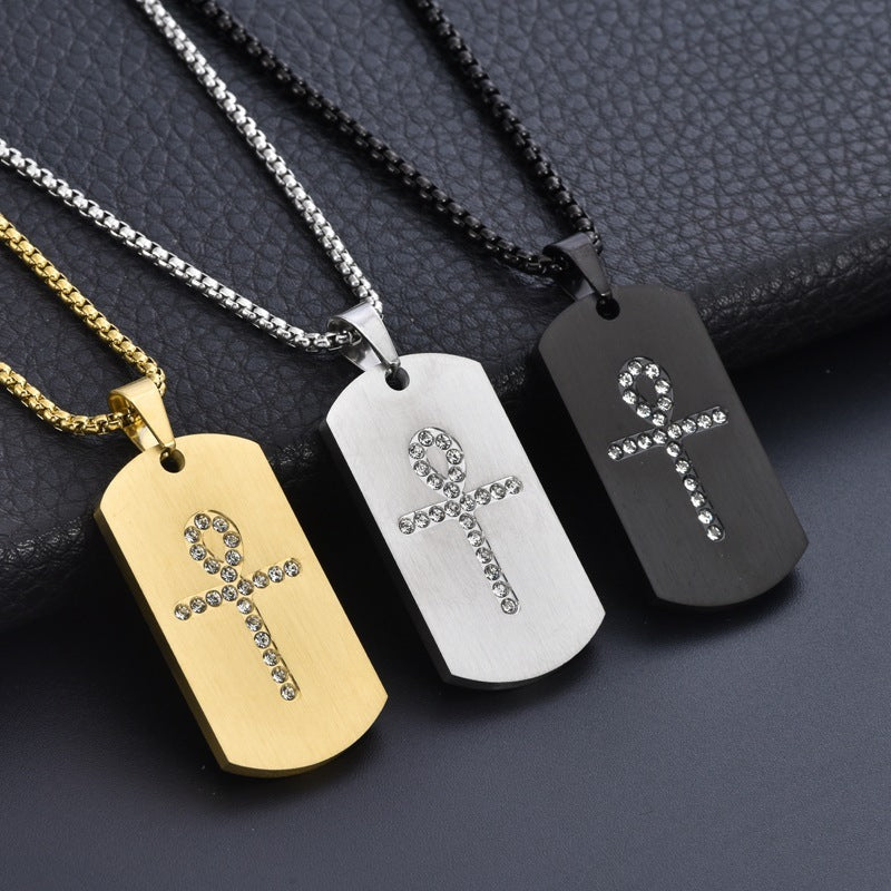 Brushed Amka Cross Titanium Steel Pendant in Silver Gold Black for United States - Men’s Stone-inlaid Necklace brushed