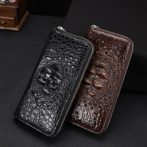 Men’s Crocodile Leather Wallet with Zipper Card Holder in Black or Brown - Snag This Stylish Long for Less united