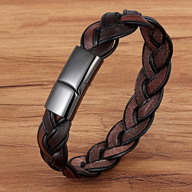 Men’s Fashion Stainless Steel Leather Bracelet - Men’s Fashion Stainless Steel Leather Bracelet Brown