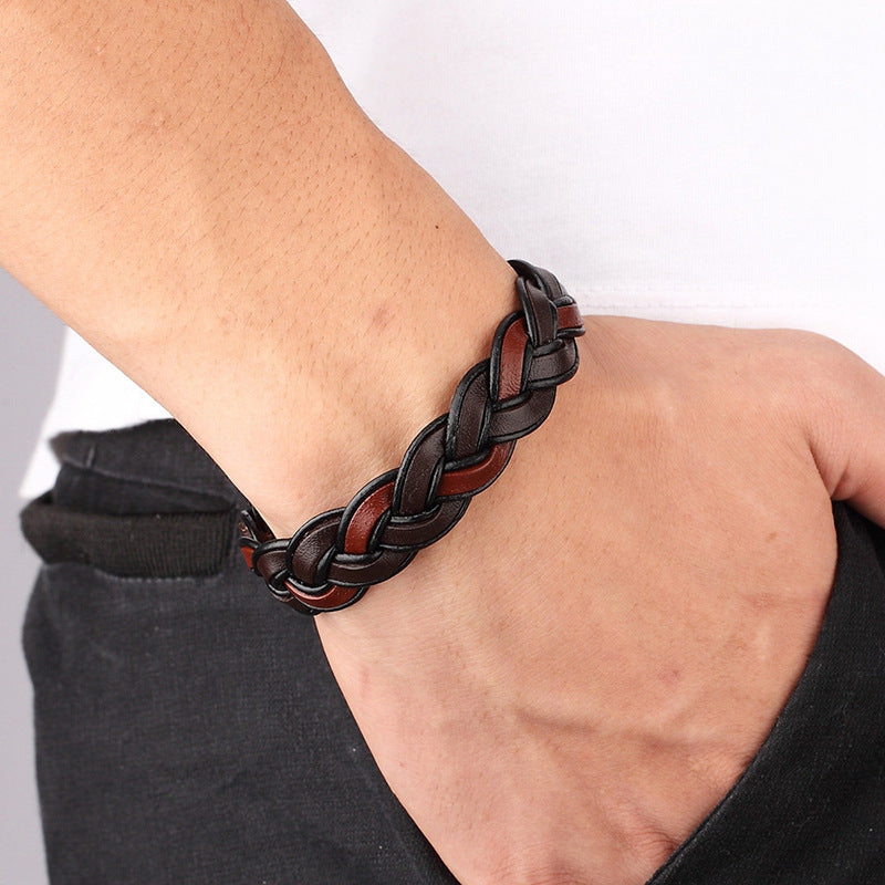 Men’s Fashion Stainless Steel Leather Bracelet - Men’s Fashion Stainless Steel Leather Bracelet Brown