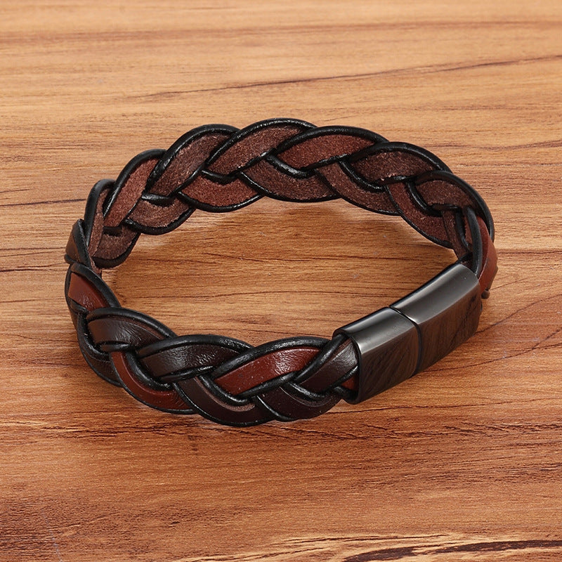 Men’s Fashion Stainless Steel Leather Bracelet - Men’s Fashion Stainless Steel Leather Bracelet Brown