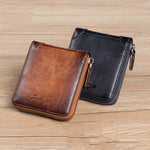 Men’s Genuine Layer Cowhide Leather Wallet in Solid Blue or Brown for the United States - First Minimalist Macho Men