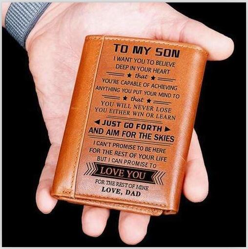 Men’s Leather Laser Carving Letter Wallet - Men’s Leather Wallet for Sons Who Never Lose