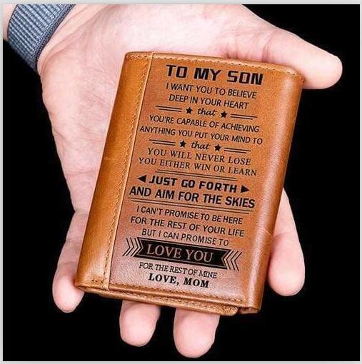 Men’s Leather Laser Carving Letter Wallet - Men’s Leather Wallet for Sons Who Never Lose