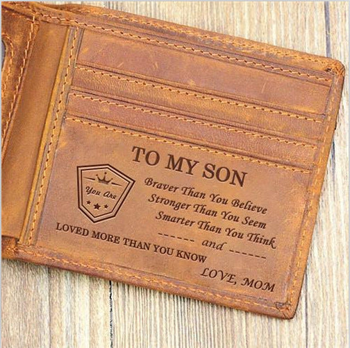 Men’s Leather Laser Carving Letter Wallet - Men’s Leather Wallet for Sons Who Never Lose