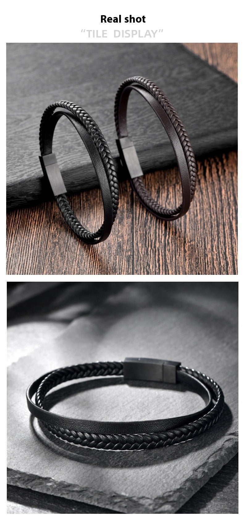 Men’s Leather Rope Stainless Steel Couple Leather Bracelet - Men’s Leather Rope Stainless Steel Couple Bracelet