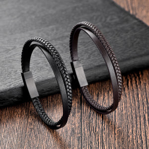 Men’s Leather Rope Stainless Steel Couple Leather Bracelet - Men’s Leather Rope Stainless Steel Couple Bracelet