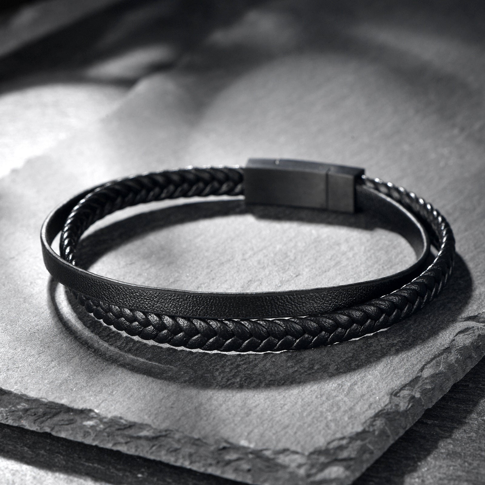 Men’s Leather Rope Stainless Steel Couple Leather Bracelet - Men’s Leather Rope Stainless Steel Couple Bracelet