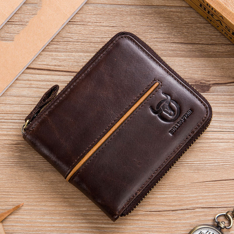 Men’s Leather Wallet in Cowhide with Zipper and Multiple Card Slots United States - Cool for Men Who Love Zippers Cards