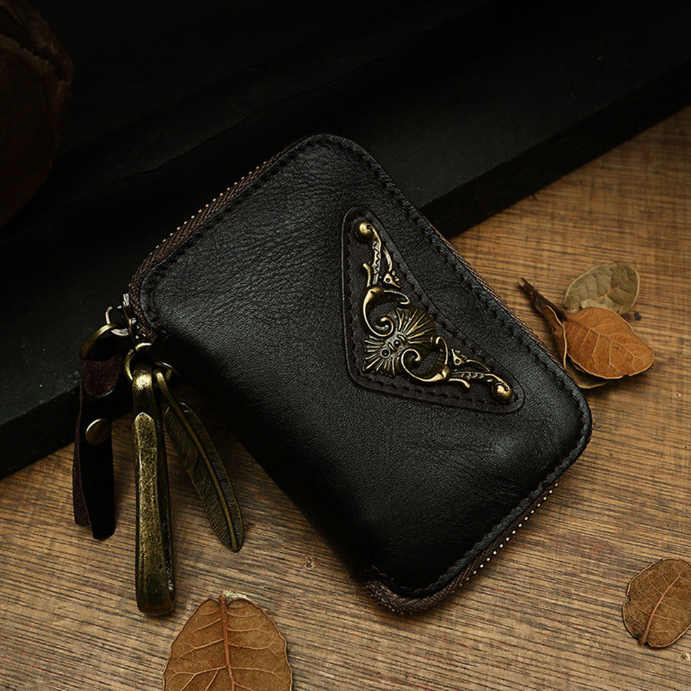 Men’s Leather Wallet with Card Slots and Heart Shape Design in Black or Brown - Moo-ve Over Basic Bags Our Cowhide Key