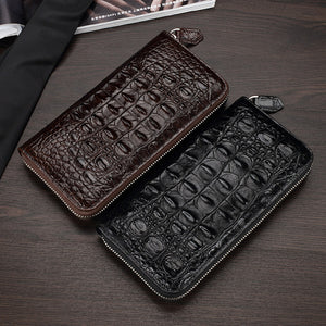 Men’s Leather Wallet with Crocodile Skin Bone Pattern in Black or Brown - Wallet: Fashion for Your Cash and Class