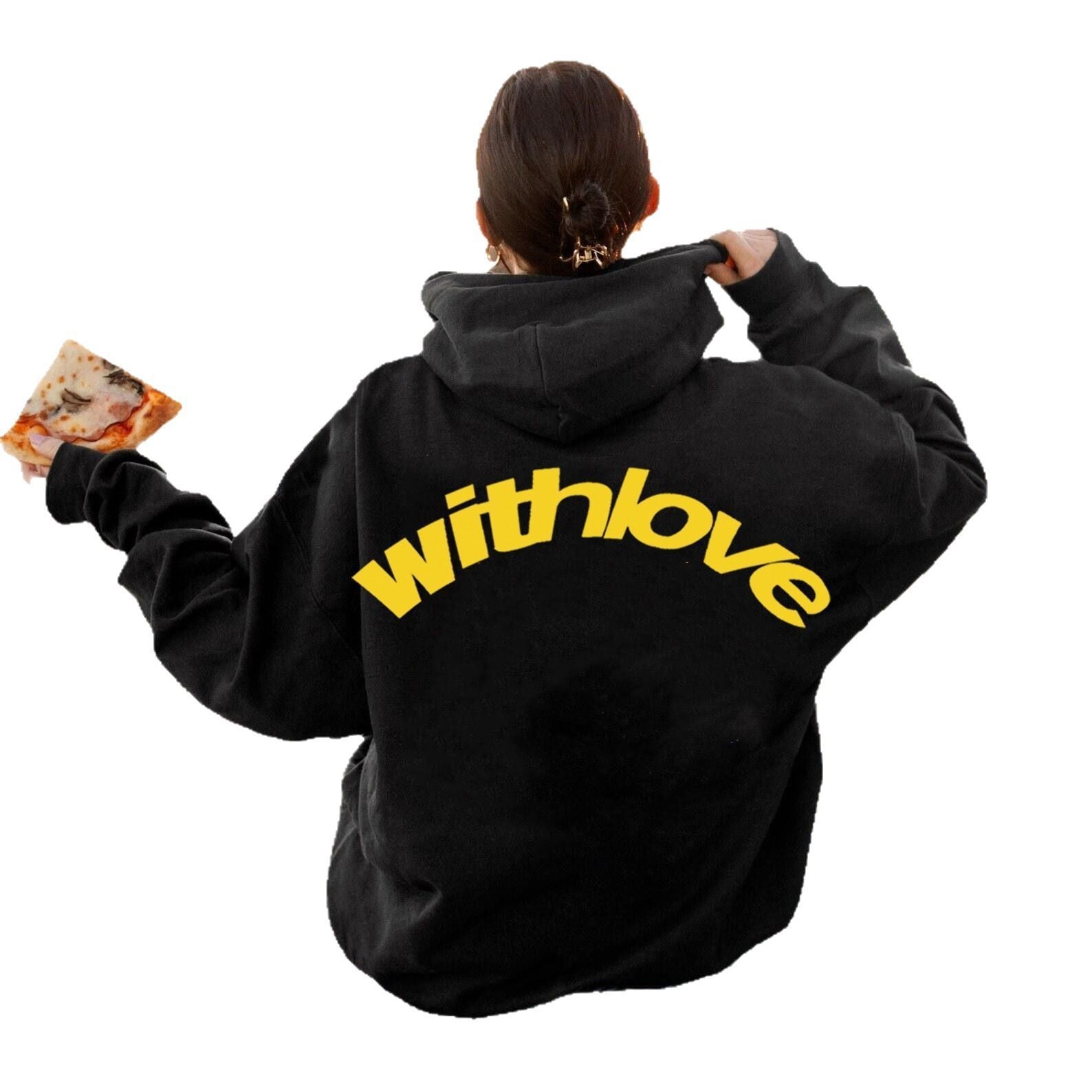 Black hoodie with yellow lettering from Mens Oversized Cotton Blend Pullover Hoodie collection