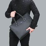 Mens PU Leather Handbag Large Zipper Tote Messenger Shoulder Bag Solid Color - Teleplus