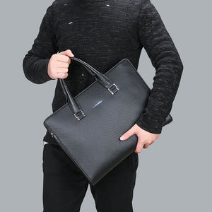 Mens PU Leather Handbag Large Zipper Tote Messenger Shoulder Bag Solid Color - Teleplus