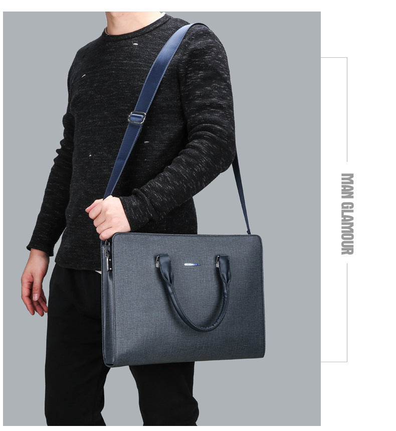 Mens PU Leather Handbag Large Zipper Tote Messenger Shoulder Bag Solid Color - Teleplus
