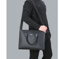 Mens PU Leather Handbag Large Zipper Tote Messenger Shoulder Bag Solid Color - Teleplus