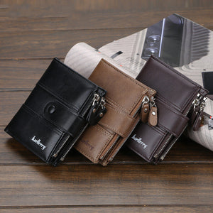 Men’s PU Leather Wallet with Double Zipper and 3 Fold Design in Khaki Black Brown - for Creative Gents united states