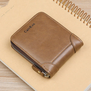 Men’s PU Leather Wallet with Zipper and Multiple Card Slots for United States Market - Retro Men Too Cool Just Cards