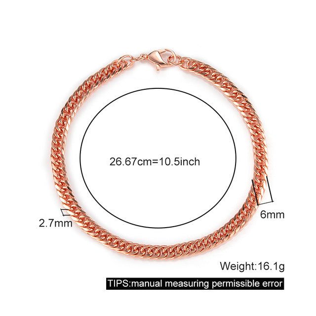 Men’s Pure Copper Bracelet Women’s Adjustable Cuban Chain Ring Lobster Buckle 6mm Scratch-resistant - Men’s