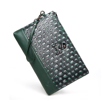 Mens Retro Geometric Wallet PU Leather Waterproof Travel Handbag Black Green