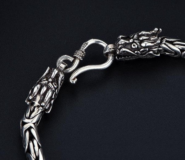 Men’s S925 Silver Dragon Head Safety Pattern Fashion Bracelet - Men’s S925 Silver Dragon Head Fashion Bracelet