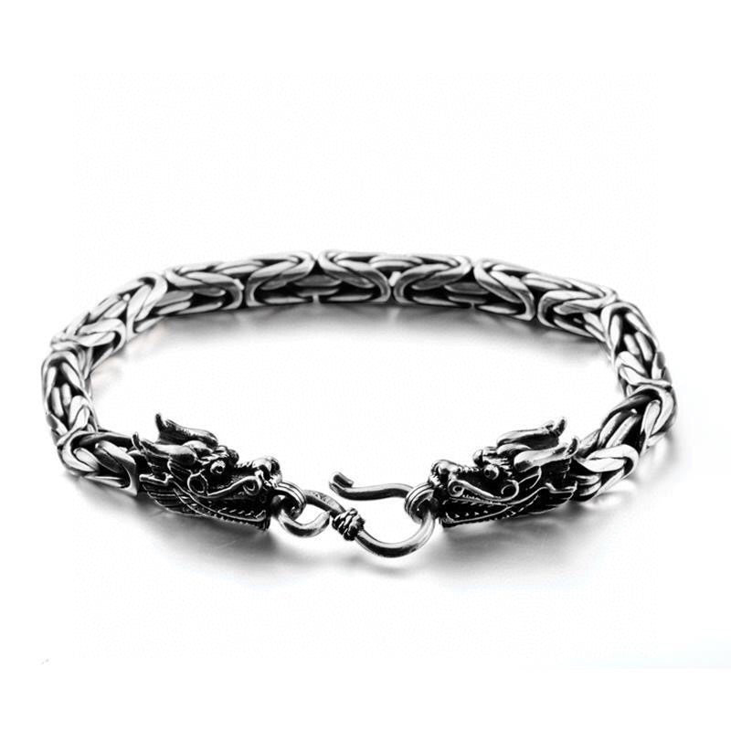 Men’s S925 Silver Dragon Head Safety Pattern Fashion Bracelet - Men’s S925 Silver Dragon Head Fashion Bracelet