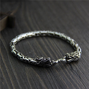 Men’s S925 Silver Dragon Head Safety Pattern Fashion Bracelet - Men’s S925 Silver Dragon Head Fashion Bracelet