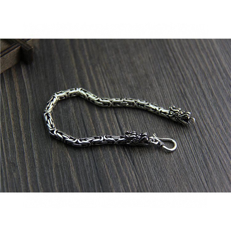 Men’s S925 Silver Dragon Head Safety Pattern Fashion Bracelet - Men’s S925 Silver Dragon Head Fashion Bracelet